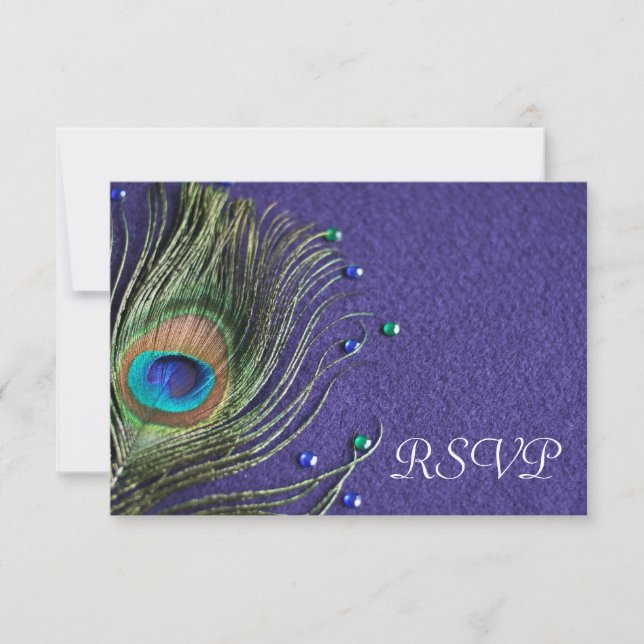 Peacock Feather Jewels Lila UAWG Response Card RSVP Karte (Vorderseite)