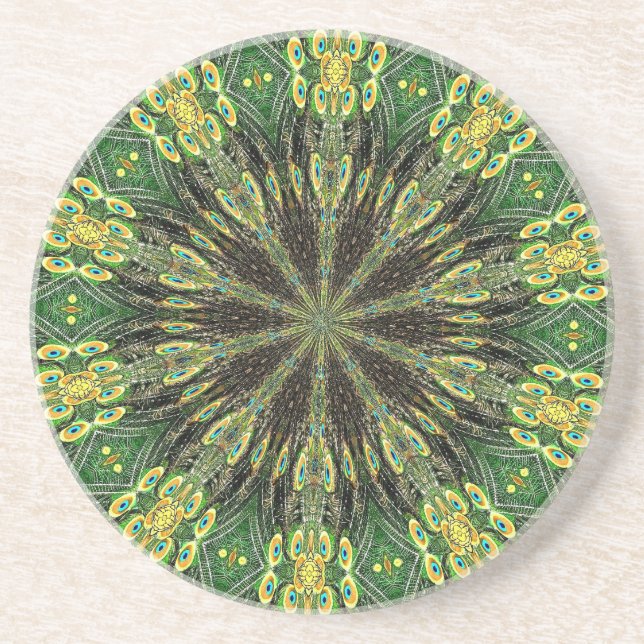 Peacock Feather Kaleidoscope 2 Sandstein Untersetzer (Vorne)