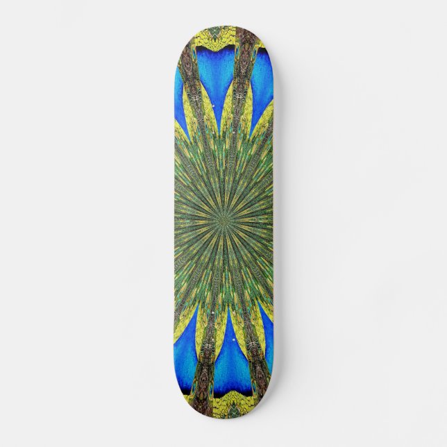 Peacock Feather Kaleidoscope 3 Skateboard (Vorderseite)