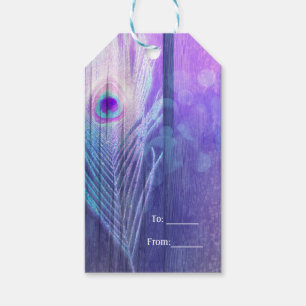 Peacock Feather Lila Glam Boho Chic Gastgeschenk Geschenkanhänger