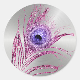 Peacock Feather Lila Mauve Glitzer Runder Aufkleber
