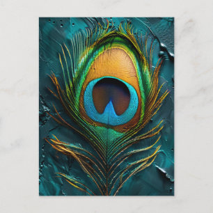 Peacock Feather Macro Oil Painting Postkarte