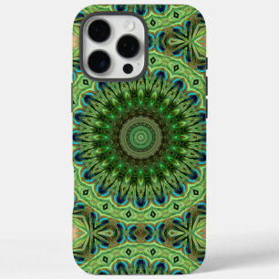 Peacock Feather Mandala Emerald und Blue Symmetry iPhone 16 Pro Max Hülle