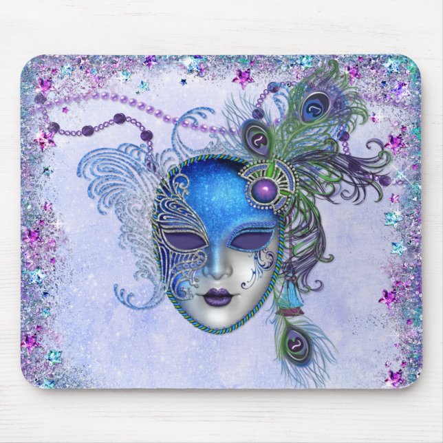 Peacock Feather Masquerade Mask Mousepad (Vorne)