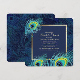 Peacock Feather Navy Blue Gold Brautparty Einladung