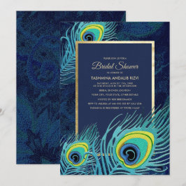 Peacock Feather Navy Blue Gold Brautparty Einladung