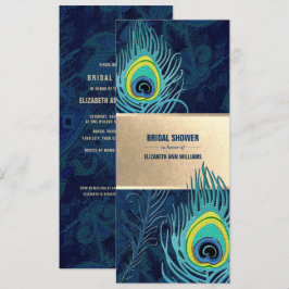 Peacock Feather Navy Blue Turquoise Brautparty Einladung