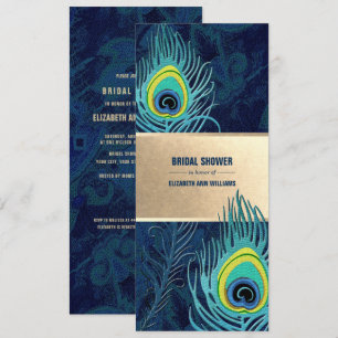 Peacock Feather Navy Blue Turquoise Brautparty Einladung