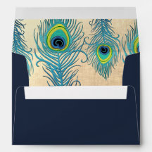 Peacock Feather Navy Blue Wedding Envelopes