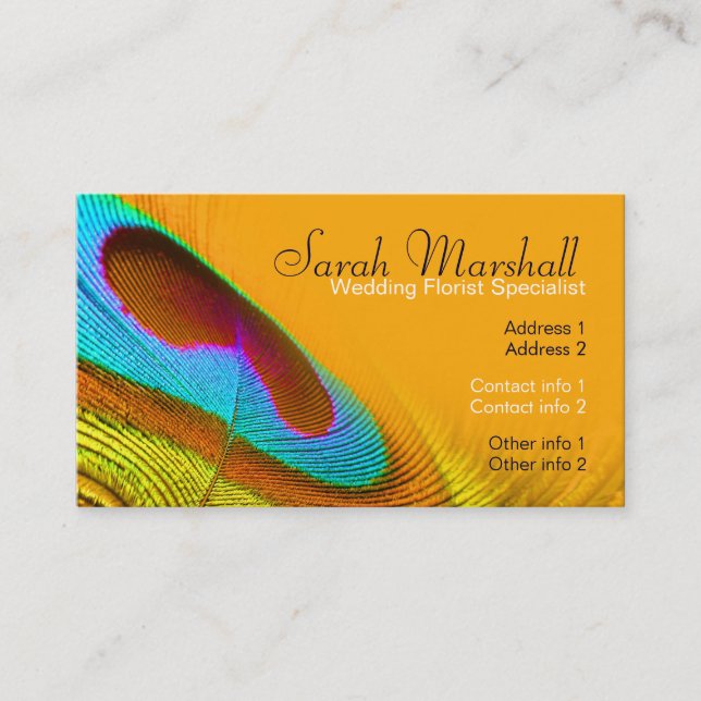 Peacock Feather Orange Business Card Visitenkarte (Vorderseite)