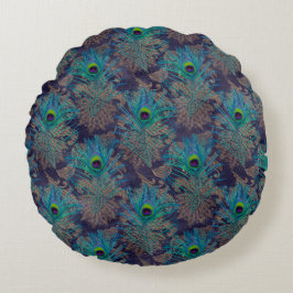 Peacock feather paisley lila aquamarines Gold boho Rundes Kissen