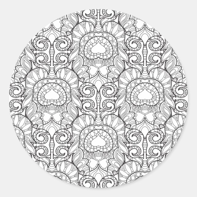 Peacock Feather Pattern Doodle Runder Aufkleber (Vorderseite)