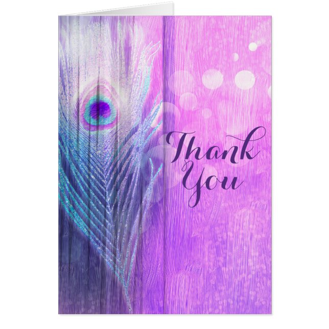 Peacock Feather Pink & Blue Boho Chic Vielen Dank (Vorne)