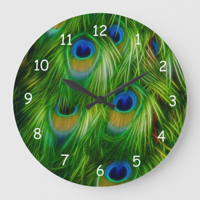 Peacock Feather Print Große Wanduhr (Vorderseite)