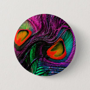 Peacock feather rainbow button