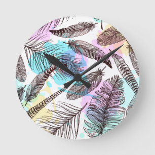 Peacock Feather Runde Wanduhr