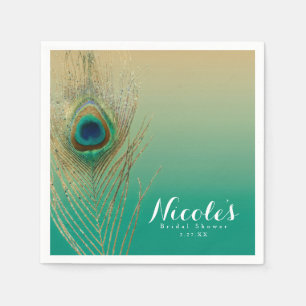 Peacock Feather Sand und Aquamariner Boho Party Em Serviette