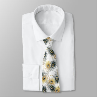Peacock Feather Schwarz-weiß Gold Mens Necktie Krawatte