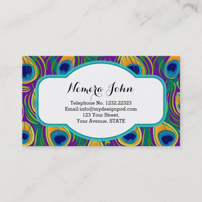 Peacock Feather Style Business Card Visitenkarte (Vorderseite)