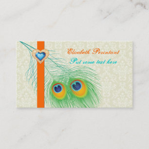 Peacock feather türkis orange Auge einfangen Visitenkarte