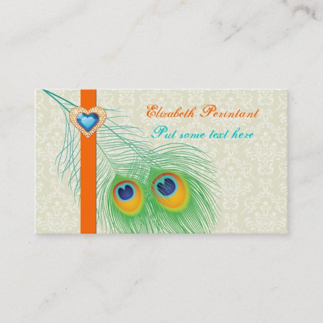 Peacock feather türkis orange Auge einfangen Visitenkarte (Vorderseite)