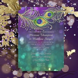Peacock Feather Wedding Jeweled Feathers Bokeh Einladung