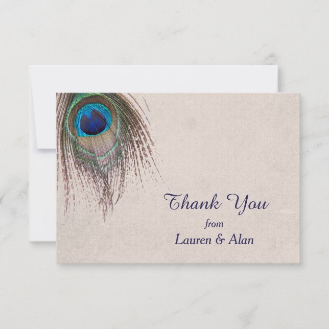 Peacock Feather Wedding Vielen Dank Dankeskarte (Vorderseite)