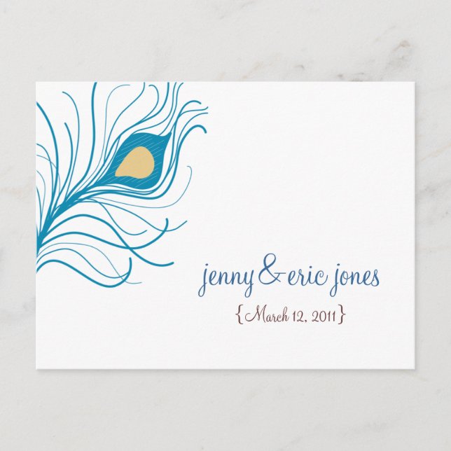 Peacock Feather Wedding Vielen Dank Postcard Postkarte (Vorderseite)