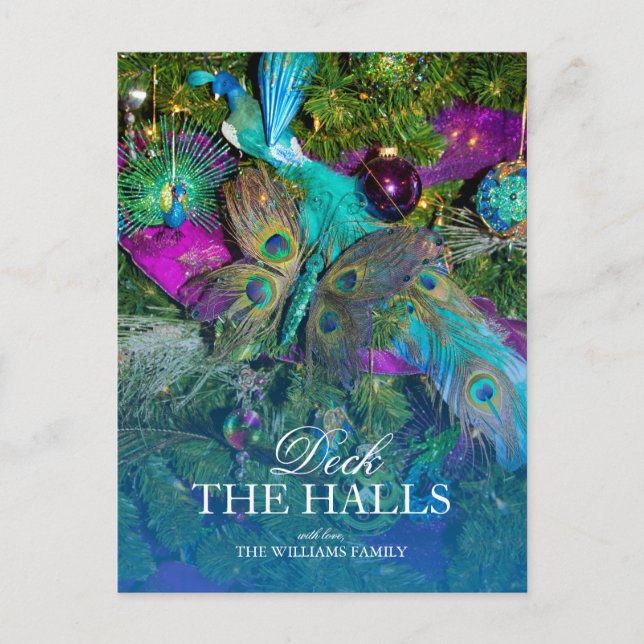 Peacock Feather Weihnachtsdekorationen Postkarte (Vorderseite)