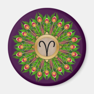 Peacock Feather Wreath Zodiac Sign Aries Magnet