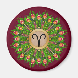 Peacock Feather Wreath Zodiac Sign Aries Magnet