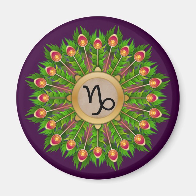 Peacock Feather Wreath Zodiac Sign Capricorn Magnet (Vorne)
