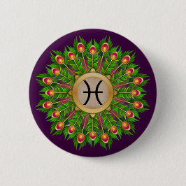 Peacock Feather Wreath Zodiac Sign Fisces Button