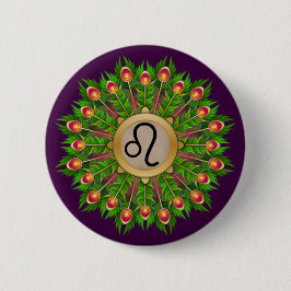 Peacock Feather Wreath Zodiac Sign Leo Button
