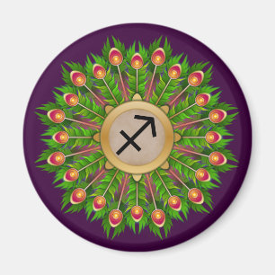 Peacock Feather Wreath Zodiac Sign Sagittarier Magnet
