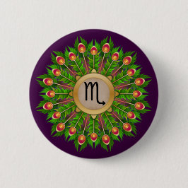 Peacock Feather Wreath Zodiac Sign Scorpio Button