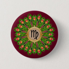 Peacock Feather Wreath Zodiac Sign Virgin Button