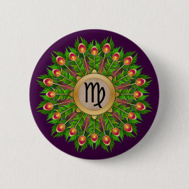 Peacock Feather Wreath Zodiac Sign Virgin Button