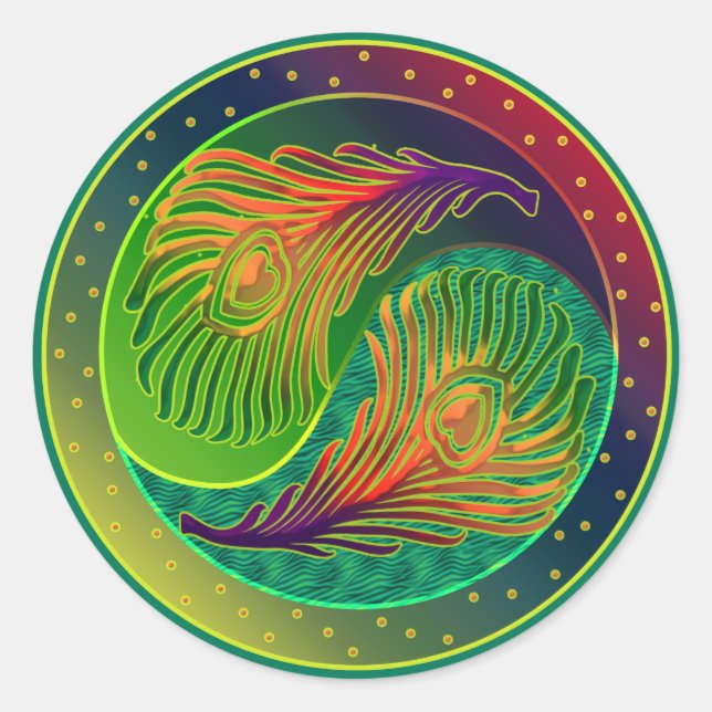 Peacock Feather Yin Yang 3 Runder Aufkleber (Vorderseite)