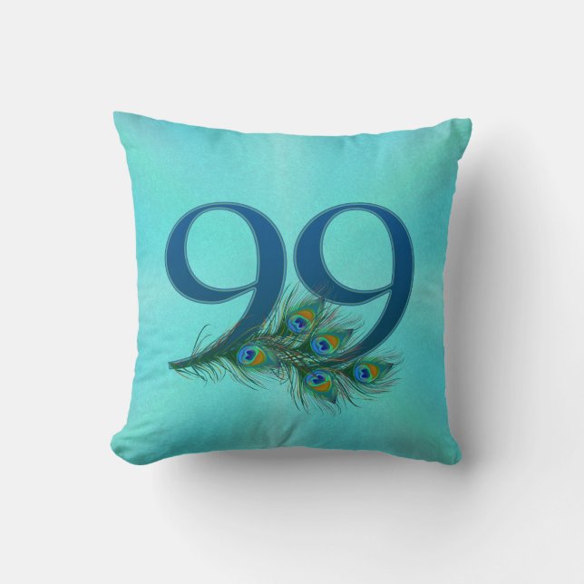 Peacock Feathers 99 Birthday Anniversary Milestone Kissen (Vorderseite)