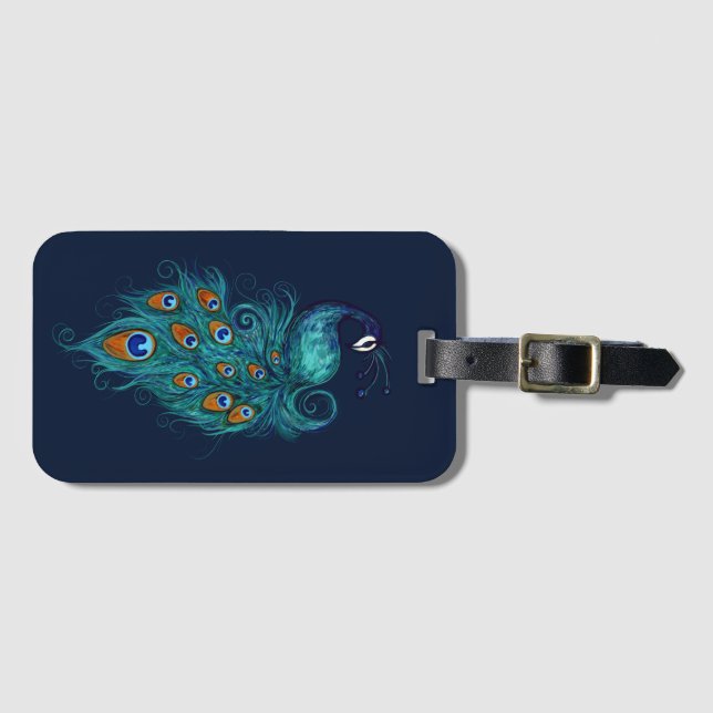 Peacock Feathers Aquamarin Peacocks Gepäckanhänger (Vorderseite (Horizontal))