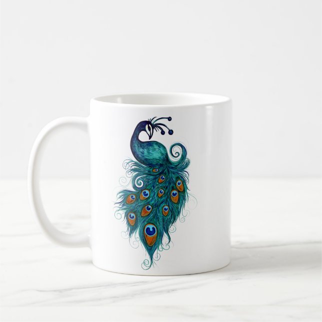 Peacock Feathers Aquamarin Peacocks Kaffeetasse (Links)