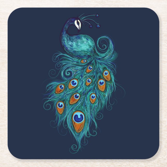 Peacock Feathers Aquamarin Peacocks Rechteckiger Pappuntersetzer (Vorderseite)