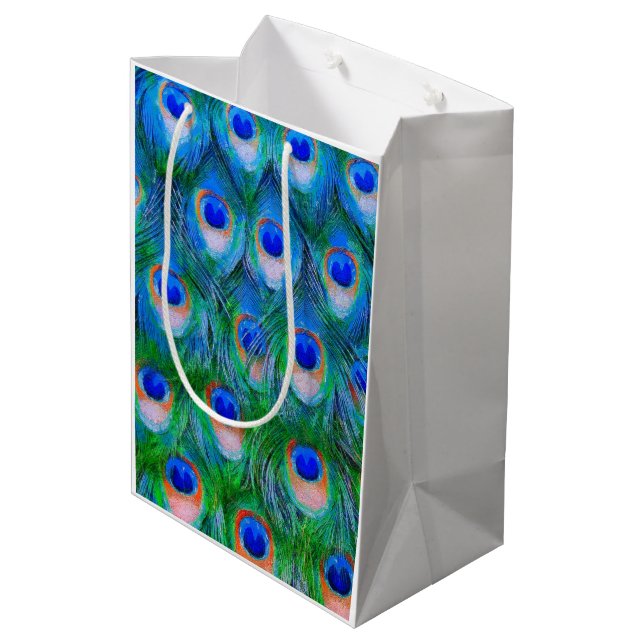 Peacock Feathers Art Mittlere Geschenktüte (Rückseite Schrägansicht)