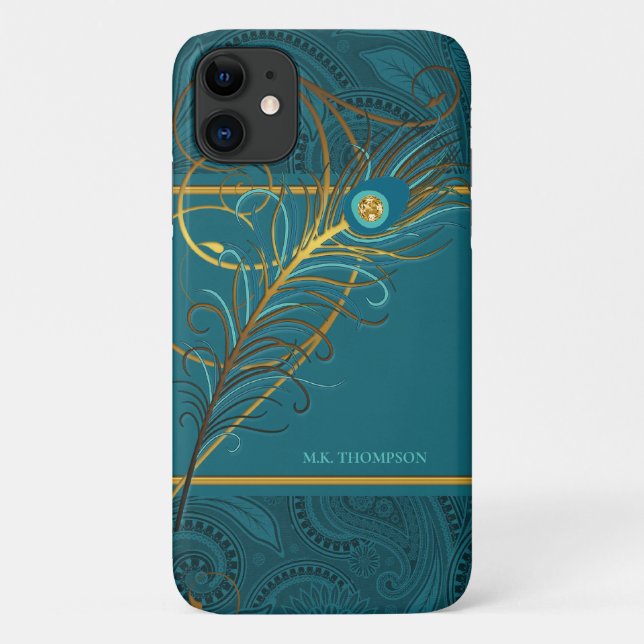 Peacock Feathers auf Aquamarin Paisley Case-Mate iPhone Hülle (Rückseite)