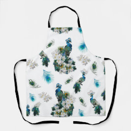 Peacock Feathers auf weißer Running Pattern Kupplu Schürze