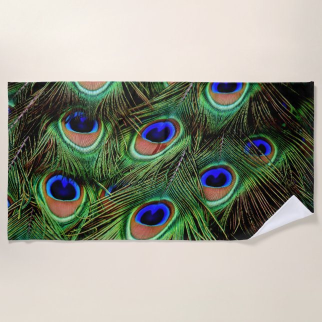 Peacock Feathers Blaue Aquamarine Farbfotografie Strandtuch (Vorderseite)