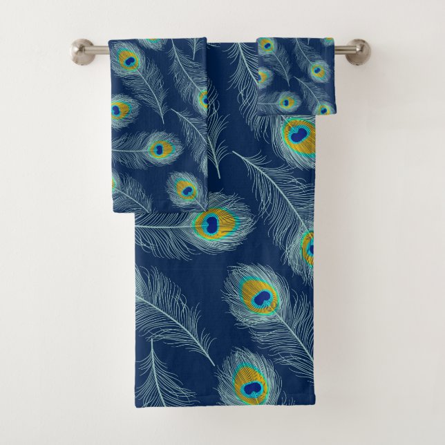 Peacock Feathers Blue Pattern Badhandtuch Set (Insitu)