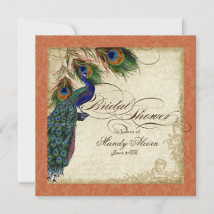 Peacock & Feathers Brautparty Einladung Orange