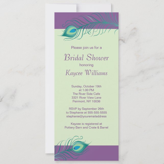 Peacock Feathers Bridal Dusche Einladung (Vorderseite)